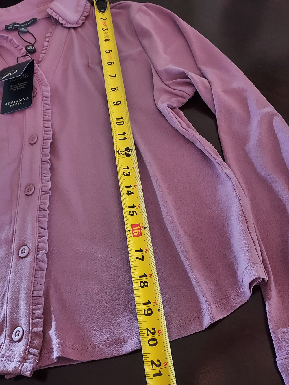 Adrianna Papell Mauve Ruffle-Trim Button Down Blouse: NWT - Picture 12 of 13